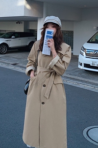 现货  2021春季新款娃娃领收腰长款风衣 浙宝292A图片