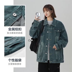 牛仔夹克外套翻领潮流设计感水洗美式宽松上衣S619-TP55图片