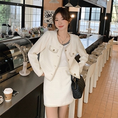 小香风套装女2025新款春秋季高级感气质名媛粗花呢短外套半身裙子，女装套装/套裙，慧峰