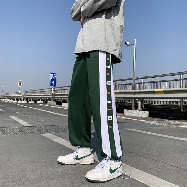 拼接条纹裤子男hiphop潮流宽松运动卫裤oversize休闲长裤K050-P35,男装休闲裤,星座308B-1