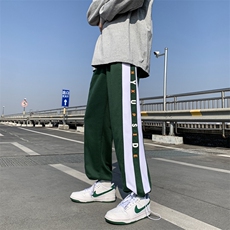 拼接条纹裤子男hiphop潮流宽松运动卫裤oversize休闲长裤K050-P35，男装休闲裤，星座308B-1