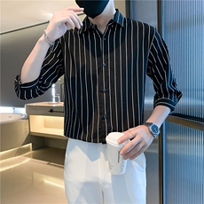 条纹七分袖衬衣新品轻熟风男装韩版修身衬衫男士C156-3-4-5，男装衬衫，星座1116A-2（原606A-1）