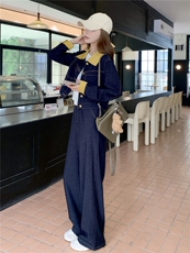 (新款现货）2026春装时尚针织牛仔拼接阔腿裤套装（两件套），女装套装/套裙，印象茜