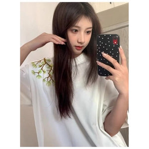 罗汉松刺绣短袖t恤男2025新款夏季美式小领口五分袖cleanfit半袖图片