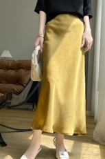 鱼尾裙缎面抓花半身裙女2025夏季新款高腰长裙轻奢显瘦垂感醋酸裙，女装半身裙，羊特美羊绒
