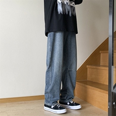 日系复古高街新款牛仔裤男蓝色款休闲宽松直筒裤长裤K5388-P42，男装牛仔裤，星座512-3