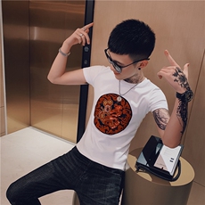夏季新男装社会精神小伙短袖圆领修身T恤刺绣小衫C301B-DT01，男装T恤，电商C301B