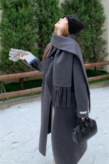 配围巾慵懒风双面羊毛呢大衣2B72--8698--P260--K338，女装双面呢大衣，乐吉娜