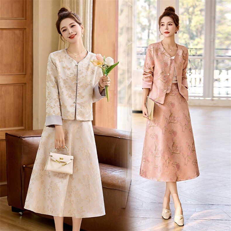 2025年春装新款复古国风新中式提花时尚优雅高端婚宴订婚两件套装，女装套装/套裙，罗得堡