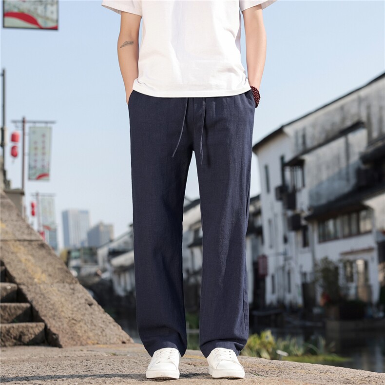 2026夏季新款宽松大码纯色休闲风男装苎麻休闲裤K2610，男装休闲裤，电商A008