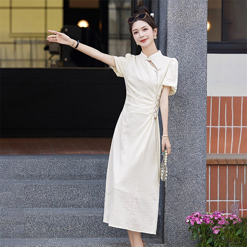 2024夏季新款中式提花刺绣立领仙气显廋连衣裙,女装连衣裙,琦鑫阁（原依鑫阁）