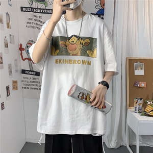 2021港风圆领青春休闲大码运动日系原宿潮流男士短袖宽松728F25图片