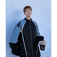 得物品质秋款男立领皮夹克扎染拼色皮宽松机车外套JK156P90，男装夹克，星座1013-1
