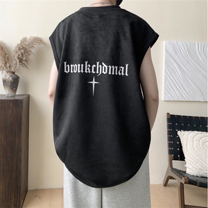 2024新款重磅高品质麂皮绒无袖坎肩背心哥特英文印花JB487-特P19图片