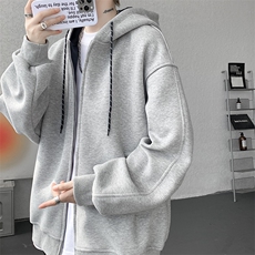 8XL-M秋连帽卫衣男宽松休闲纯色拉链开衫外套拼色帽衫运动WY27P65，女装短外套，电商D206-1