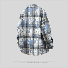 春季美式扎染印花长袖衬衫加厚复古格子外套C808P48控78-XZ402-2，男装衬衫，星座402-2