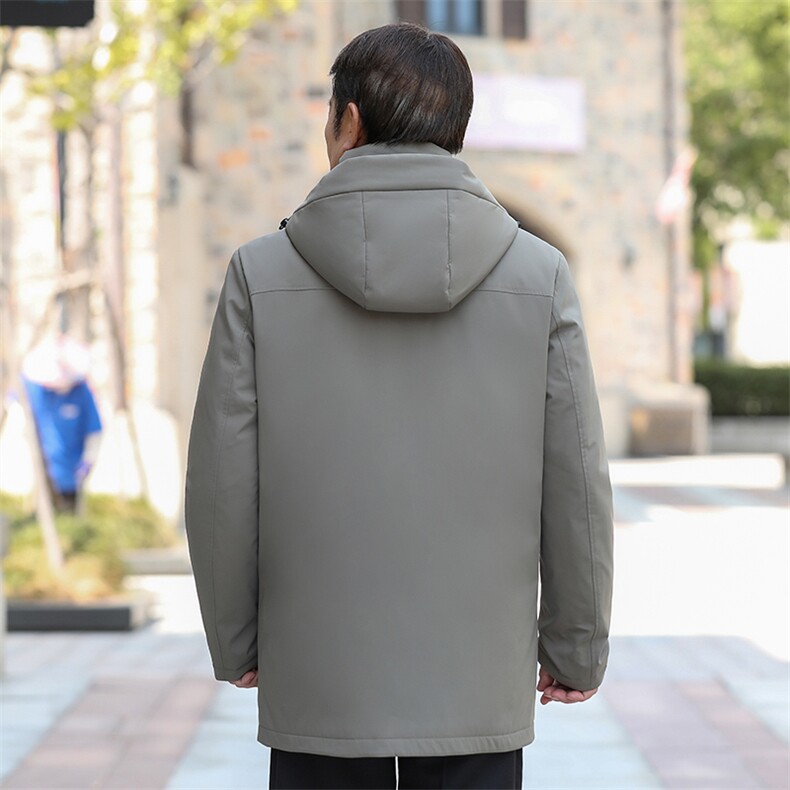 继续可拆卸帽内胆中老年羽绒服外套男中长款白鸭绒羽绒服大衣,男装羽绒服,钱塘723