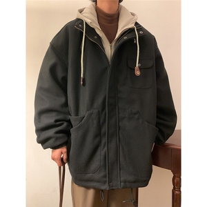 EQ158 冬季新款港风日系毛呢大衣假两件加厚连帽棉服棉衣外套P145图片