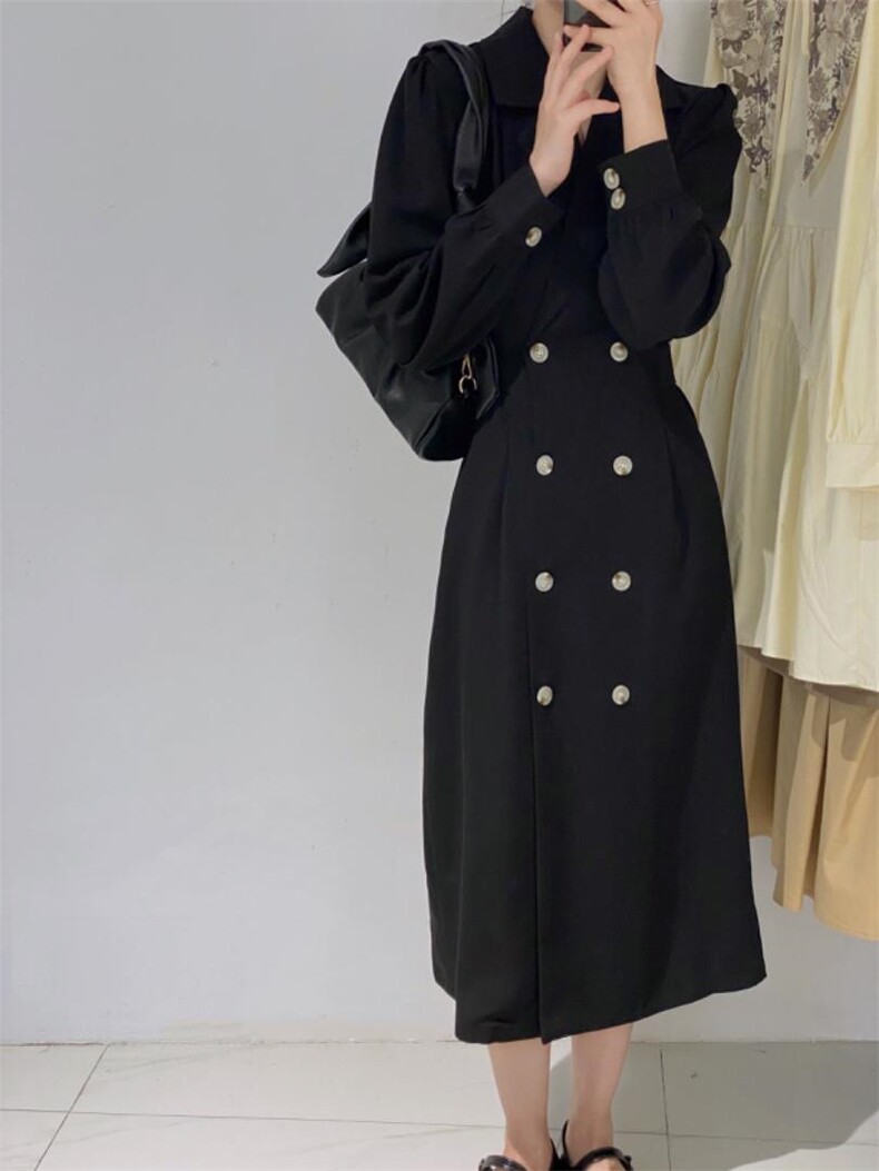 韩系双排扣长裙，其它，驿谷