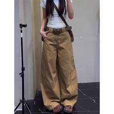弯刀休闲裤男女韩版潮流卡其色阔腿裤2025夏季ins长裤K6222-P55，男装休闲裤，星座412-1