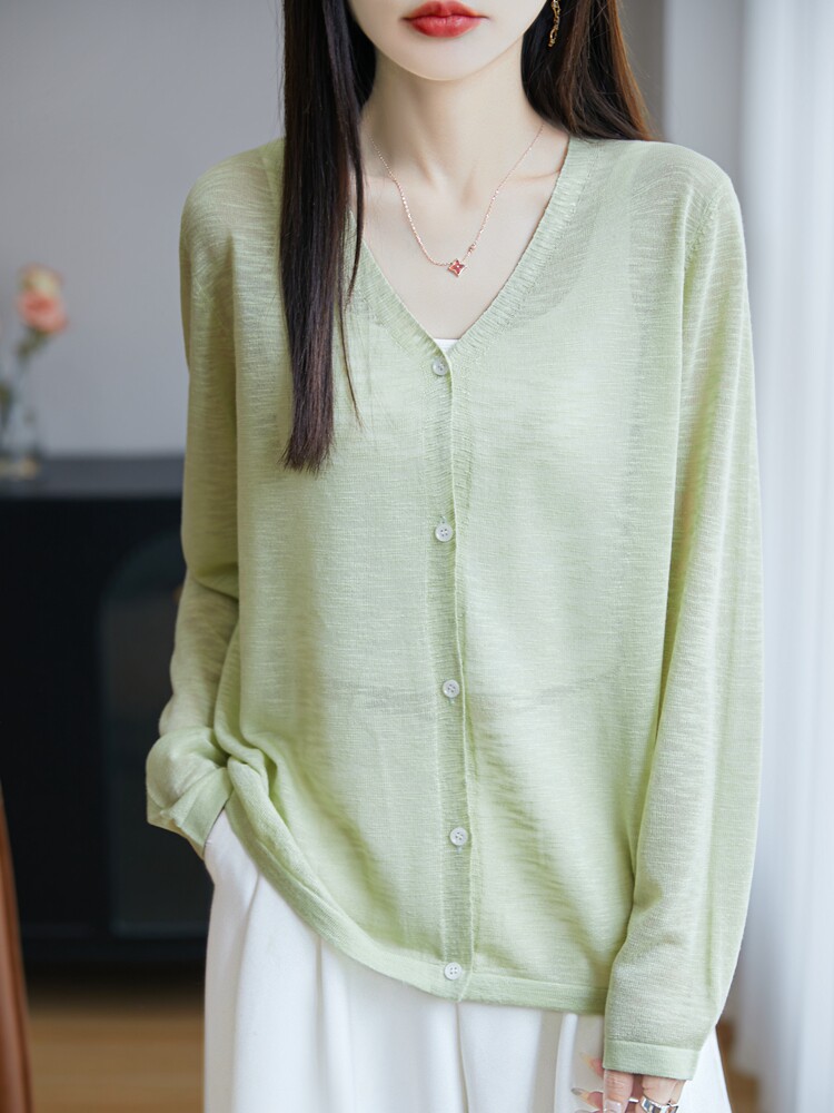 夏季轻薄开衫薄款外套长袖披肩空调防晒宽松女针织衫V领毛衫,针织衫/毛衣,丹芙娇羊绒