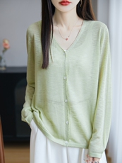 夏季轻薄开衫薄款外套长袖披肩空调防晒宽松女针织衫V领毛衫，女装针织衫/毛衣，丹芙娇羊绒