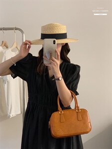 法式方领泡泡袖连衣裙夏季设计感小众温柔高级感图片