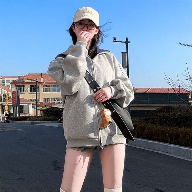抖音得物高品质二开26春装美式重磅宽松结构双面连帽卫衣外套W68,女装短外套,电商A486-1