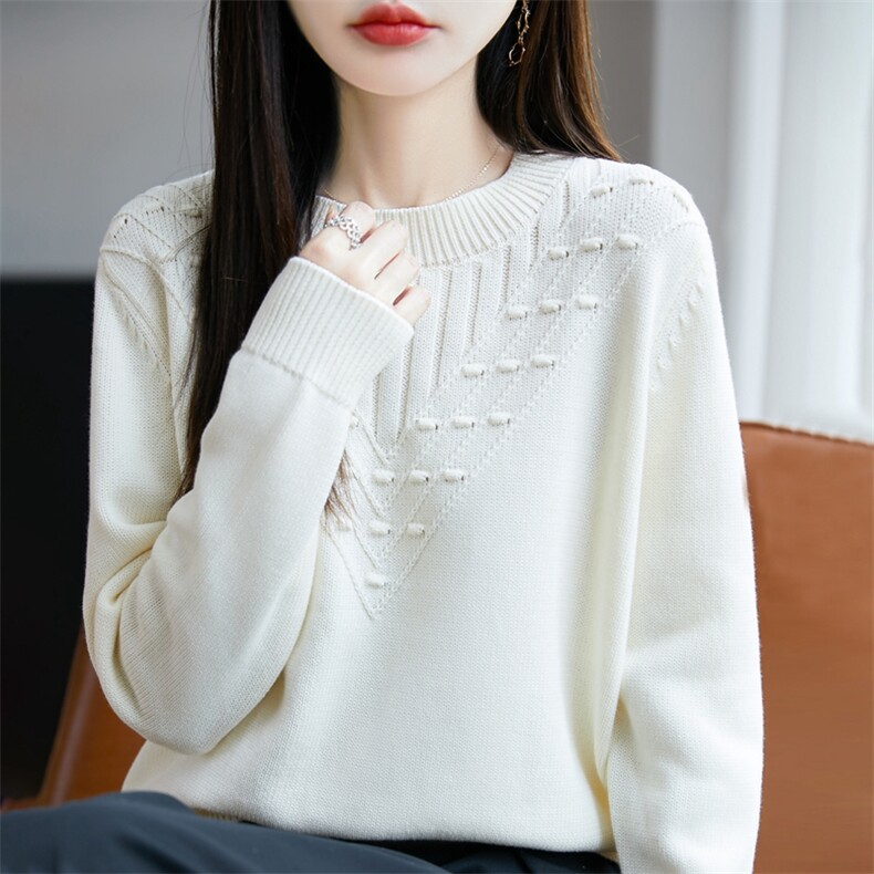 七针加厚纯棉线套头毛衣春秋女装圆领宽松针织衫冬季打底衫不起球,针织衫/毛衣,长今羊
