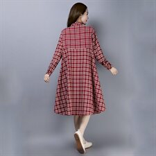 连衣裙棉格子立领件2021年春季长袖中长款拼接口袋，女装连衣裙，叶笙衣