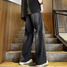 美式牛仔裤男韩版潮流破洞水洗做旧痞帅2023夏季ins长裤RK407-P45，男装牛仔裤，星座412-3