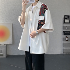 8XL-M民族风拼接短袖衬衫男夏季痞帅半袖衬衣薄款外套DC28009P45，男装衬衫，电商B312