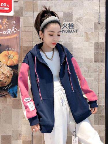 一杭袖子拼色带帽外套，女装，一杭