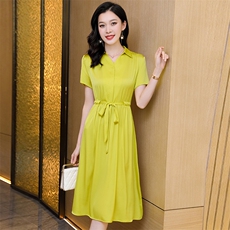 双绉真丝连衣裙夏天大牌气质纯色高档贵夫人大码中年妈妈丝绸裙子，女装连衣裙，阿舍尔精品