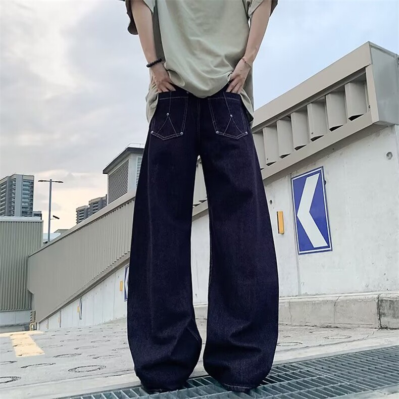 GN5168P50美式复古宽松阔腿水洗牛仔裤日系港风弯刀休闲长裤男,男装牛仔裤,星座1108-5