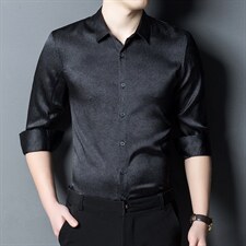 长袖衬衫男秋季薄款商务休闲时尚高级感免烫衬衣2023新款，男装衬衫，电商B212（原钱塘6029）