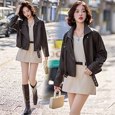 2026春装新款简约时髦风尚短款皮衣外套，女装皮衣，魅丽静蓝