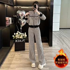 显瘦加绒时尚开衫卫衣阔腿裤两件套潮图片