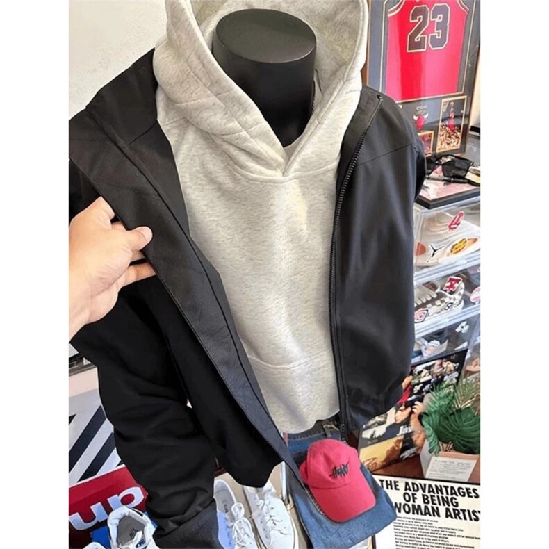 重磅硬挺连帽卫衣男款秋冬加绒外套加厚cleanfit帽衫WYA04P40,女装短外套,星座1013-5