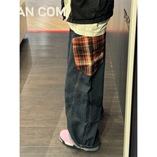 【有货】XK8091LL-特P55格纹拼接baggy水洗萝卜牛仔裤子，男装牛仔裤，星座1007（原301D）