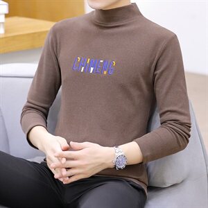 冬季半高领双面绒刺绣字母卫衣男加绒加厚保暖打底衫长袖黄333P28图片