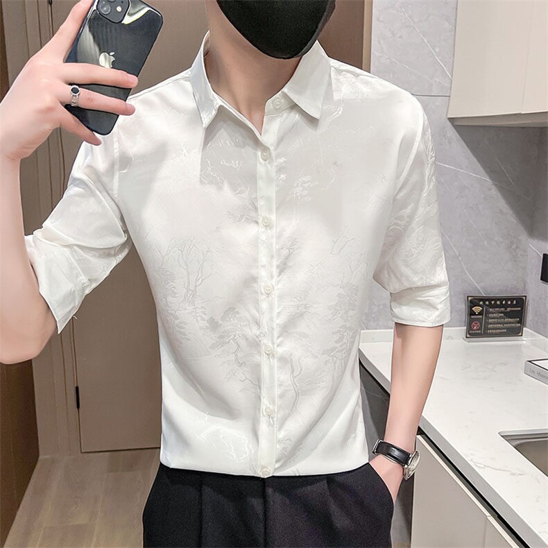 507A-CS535-P48夏季时尚风时尚男士七分袖花衬衣,男装衬衫,星座507A（原星座306B-2）