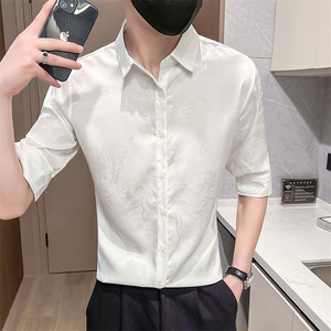 507A-CS535-P48 夏季时尚风时尚男士七分袖花衬衣图片