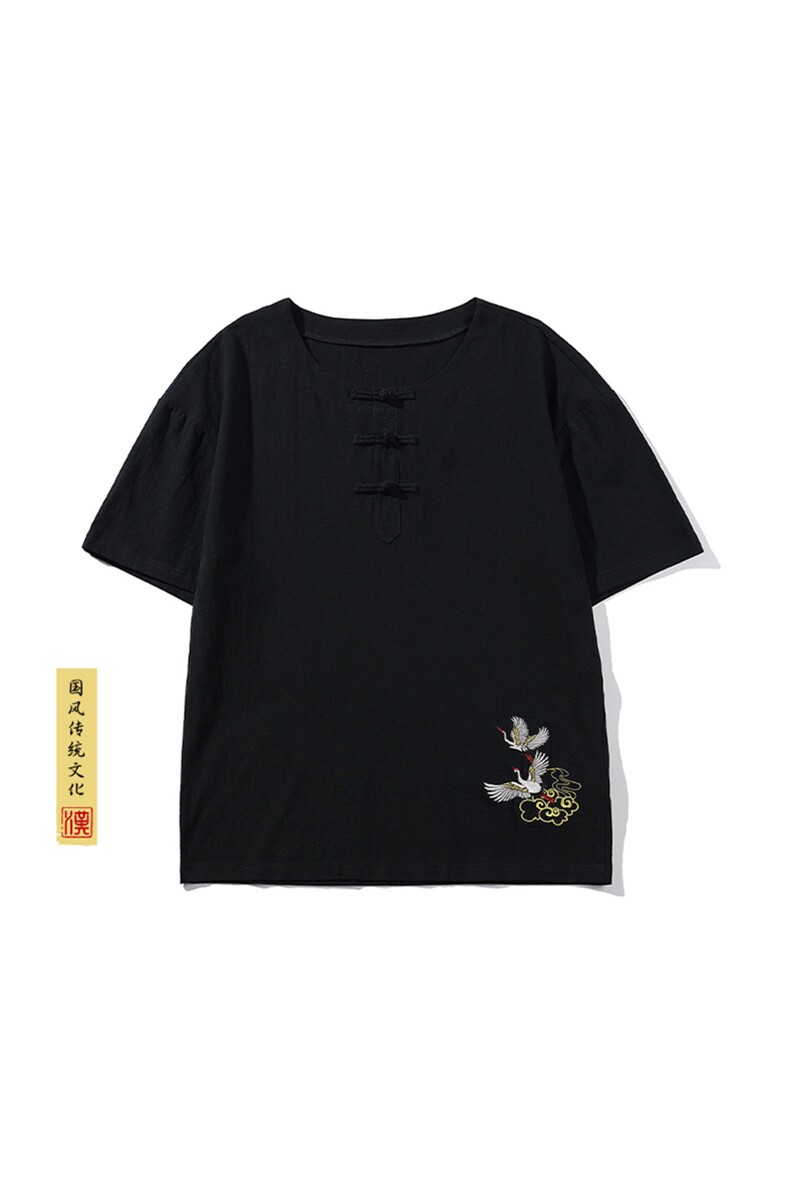 2024夏季新款风白底大码盘扣短袖T恤M-5XHT21243-特P25,男装T恤,电商A022