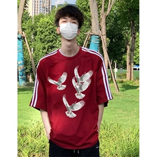 抖音得物高品质二开240克宽松纯棉美式潮牌三条杠织带短袖T恤，男装T恤，电商A486-1