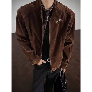 EME秋季新款”摩登年代“复古绒皮工艺立领哈灵顿夹克外套男女潮，男装夹克，星座813-3