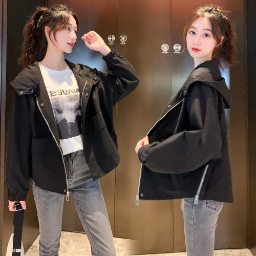 连帽拉链短款外套女装2021秋款新款宽松气质短款减龄,女装短外套,辉之琳
