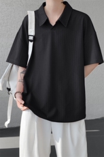 夏季新款男士冰丝肌理感短袖T恤翻领半袖T8110-P32，男装T恤，星座214-3
