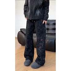 春装高品质扎染刺绣工艺弯刀卫裤男重磅复古垂感休闲运动裤阔腿裤，男装休闲裤，电商A443