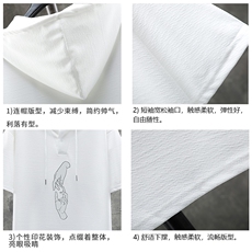 LD54147-P45连帽短袖t恤男大码胖子带帽五分袖中袖展架，男装T恤，电商A040A
